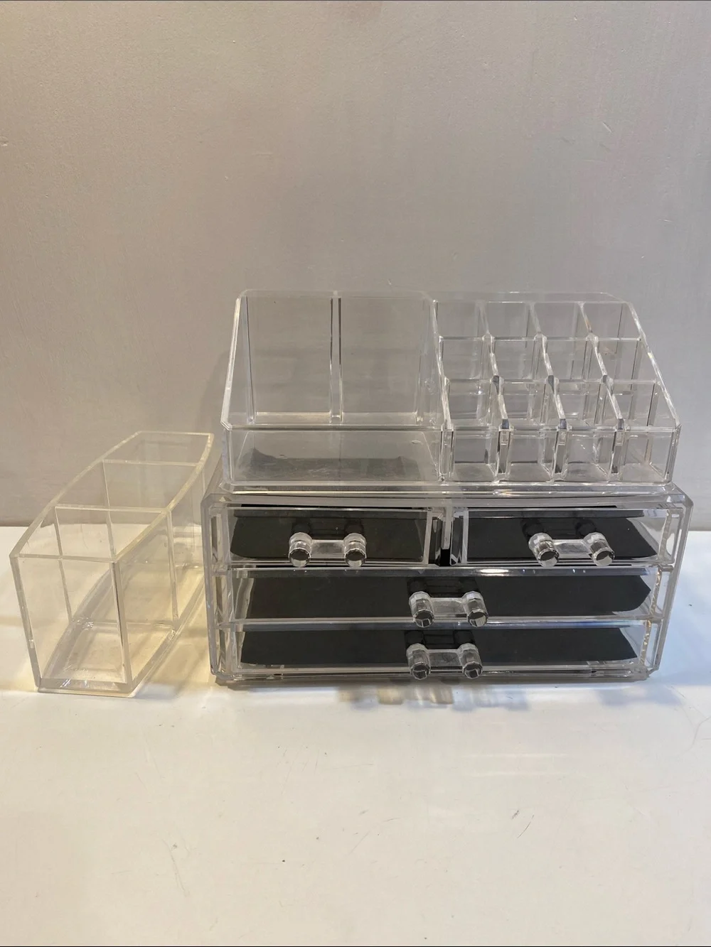 Clear Acrylic Cosmetic Organizer with Drawers and Compartments